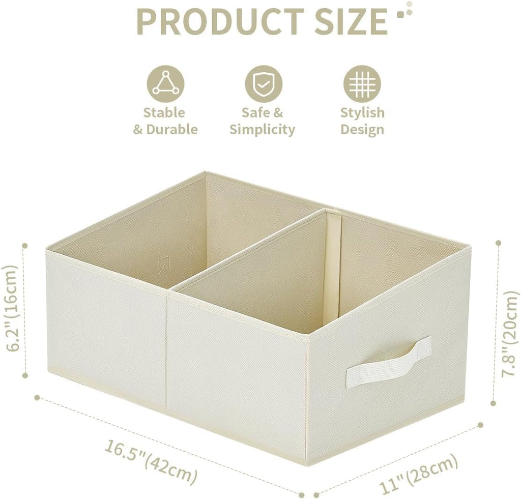 DIMJ Closet Storage Bins, 6 Pack Storage Baskets for Shelves, Foldable Shelf Organizer with Handle, Linen Closet Organizers and Storage for Clothes, Toys, Towel, Books (Beige),