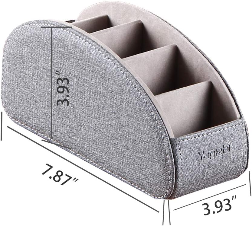 TV Remote Control Holder with 5 Compartments,Pu Leather Remote Caddy/Box/Tray Nightstand Desktop Storage Organizer Store DVD,Blu-Ray,Media Player,Heater Controllers and Makeup Office Supplies Grey