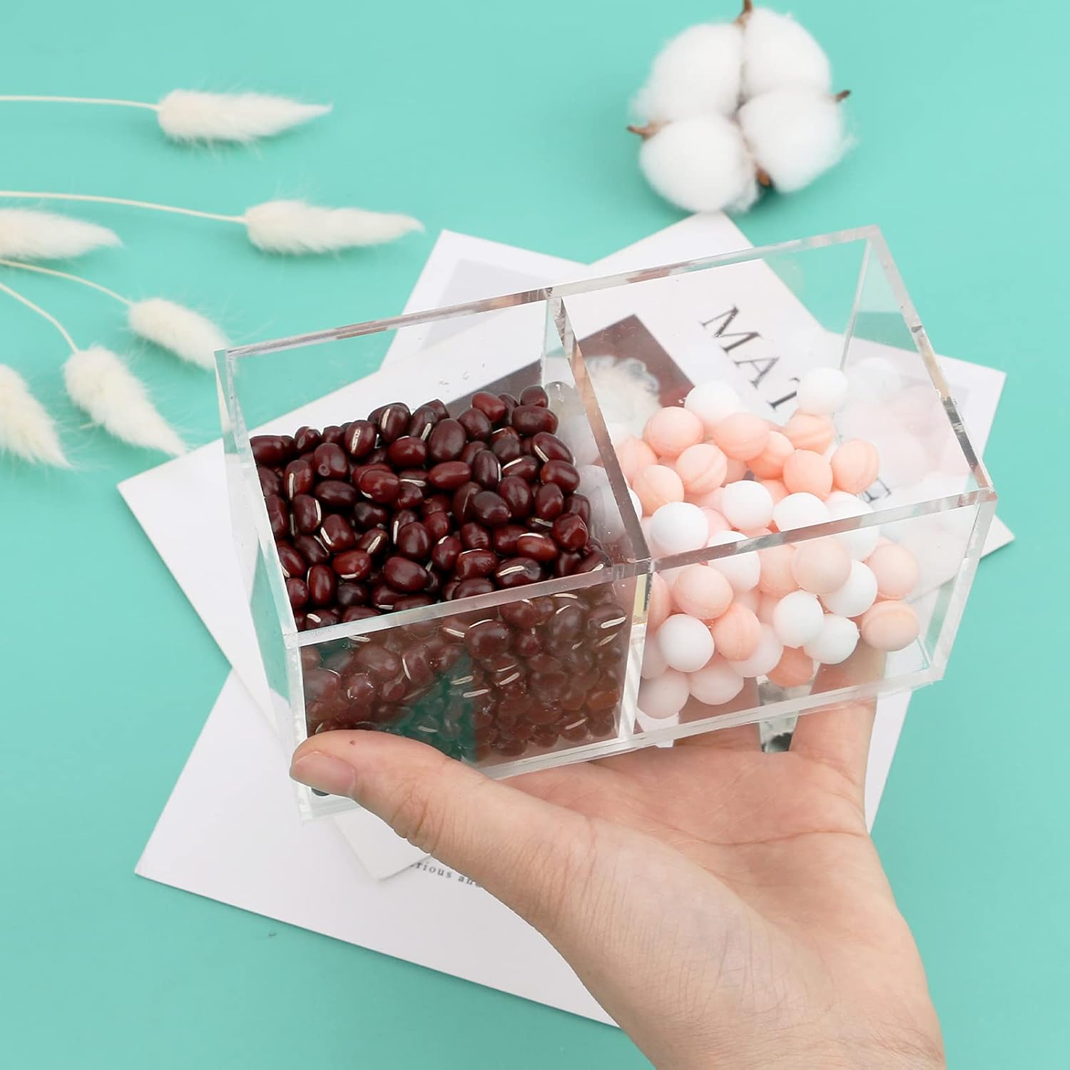 dedoot Acrylic Drawer Organizer, Clear 2 Compartment 2 Section Makeup Organizer Transparent Plastic Makeup Brush Holder Makeup Jewelry Accessories Storage Acrylic Square Cube Box,5x2.5x2.3 Inch