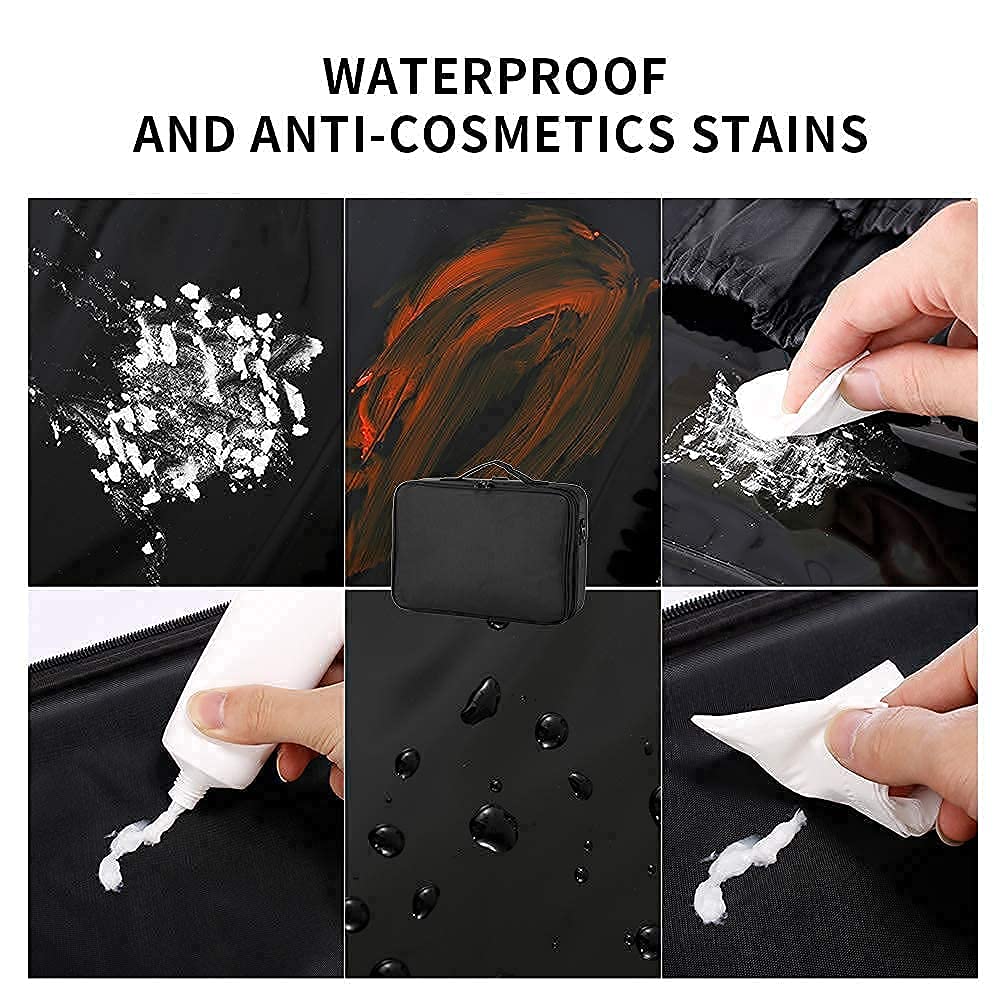 gzcz Travel Makeup Bag,Professional Cosmetic Bags for Women,Portable Makeup Brush Case Organizer Storage with Adjustable Dividers and Shoulder Strap (Medium)