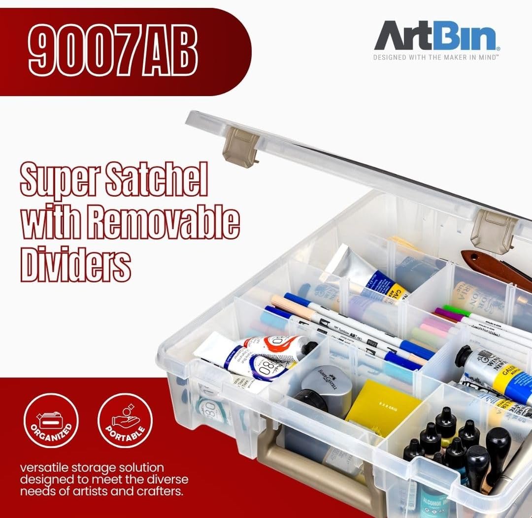 ArtBin 9007AB Super Satchel with Removable Dividers, Portable Art & Craft Organizer with Handle, [1] Plastic Storage Case, Clear