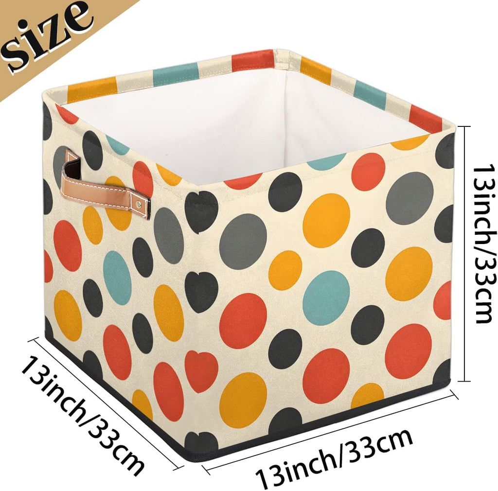 TropicalLife 13x13x13 Inch Large Fabric Storage Cube Vintage Polka Dots Foldable Storage Bin with Handles Organizer Boxes Cube Basket for Shelves Organizing Closet
