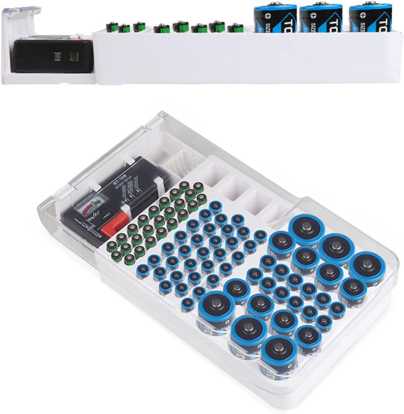 Battery Organizer, Battery Holder Box Holds, Large Capacity Battery Storage Box Organizer Soft Padding for Home Office Workshop 12.2 * 6.85 * 2.36 in