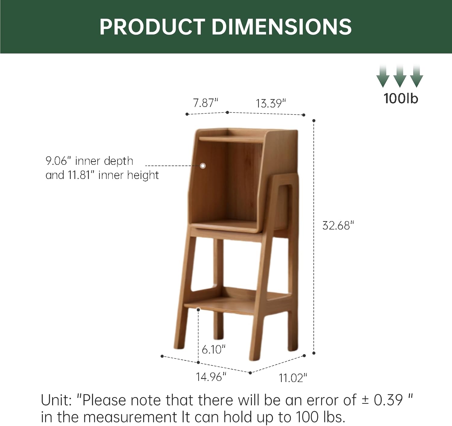 100% Solid Oak Ladder Shelf with Cabinet, 32.67" Tall Nightstand with Stable Frame for Bedroom, Small Bookcase for Living Room Nursery(Natural, Fully Assembly Furniture)