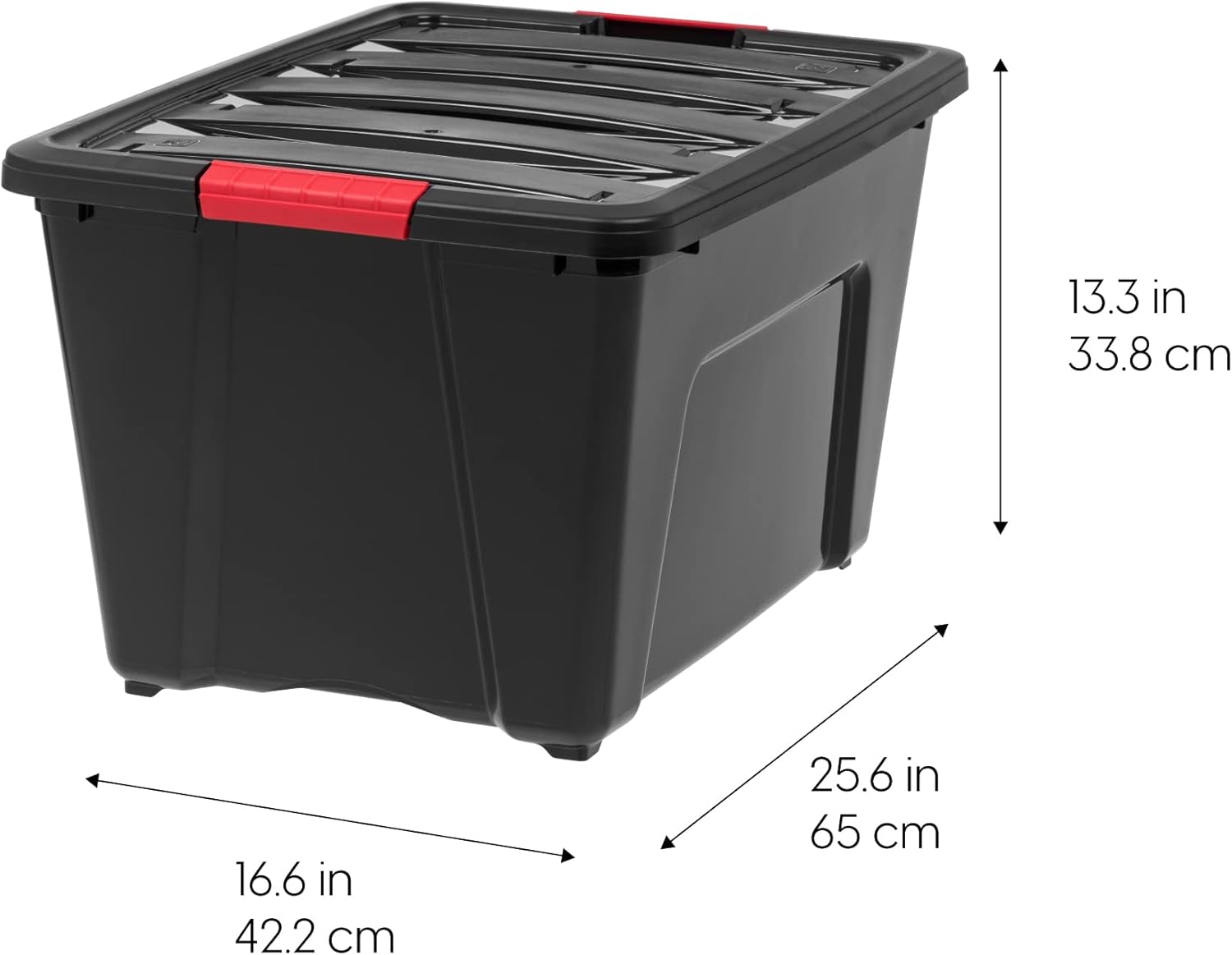 IRIS USA 72 QT Plastic Storage Box with Lid and Latches - 4 Pack - BPA-Free, Garage Organizing Solution, Durable Nestable Stackable Containers, Secure Pull Handle - Black