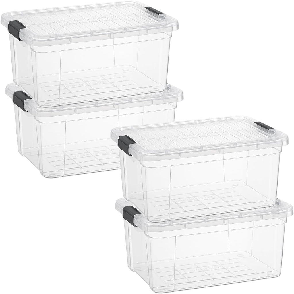 Superio Storage Bins with Lids - Clear Boxes for Organizing, Stackable Plastic Containers - BPA Free, Non-Toxic, Odor Free, Organizer for Home, Office, Dorm(4 Pack, 11 Qt)