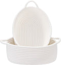 Sea Team 2-Pack Cotton Rope Baskets, 10 x 7 x 4 Inches Small Woven Storage Basket, Fabric Tray, Bowl, Oval Open Dish for Fruits, Jewelry, Keys, Sewing Kits (White)
