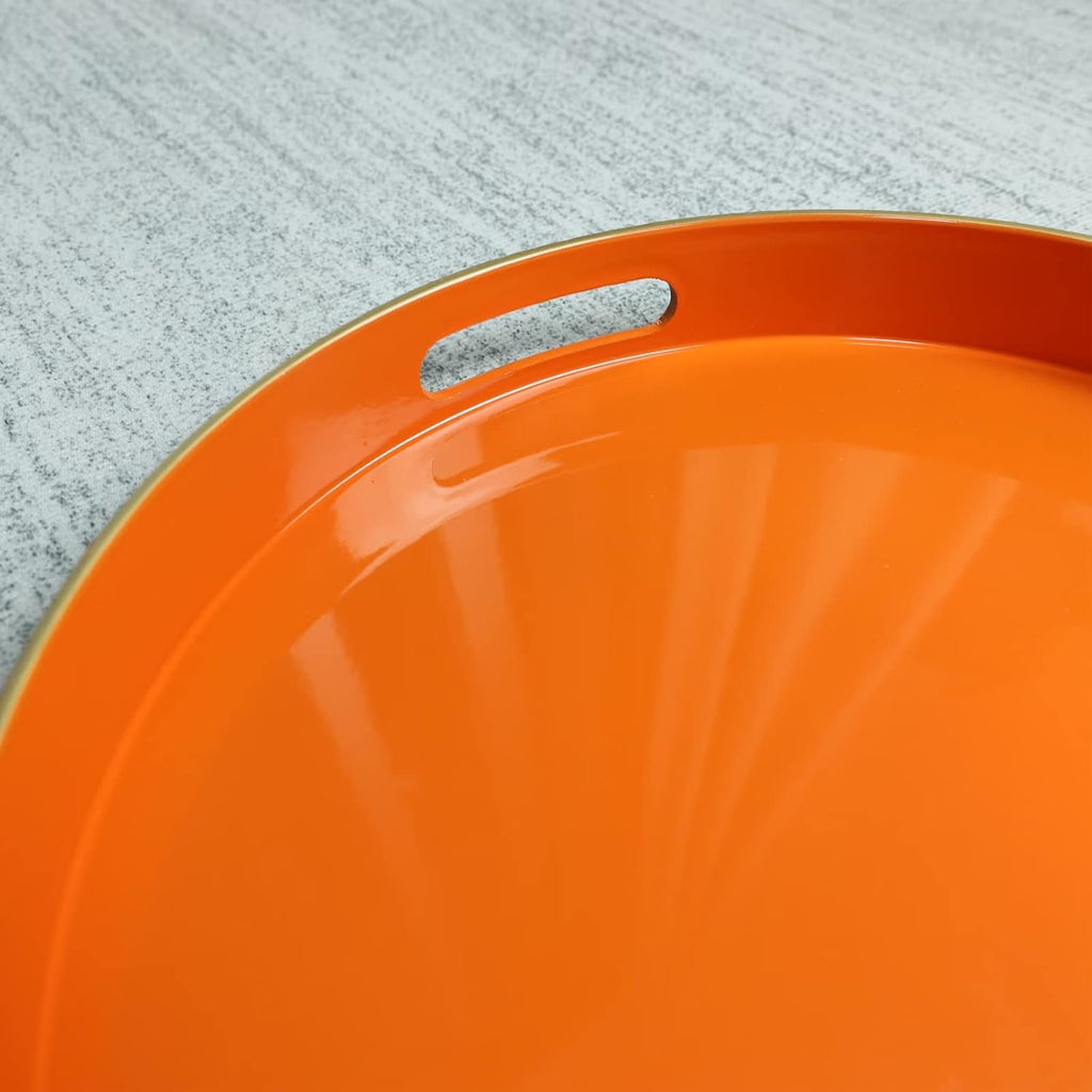 Spsyrine Round Orange Decorative Tray, 13" Plastic Serving Table Tray with Handles for Breakfast, Coffee Table, Bathroom, Kitchen, Living Room