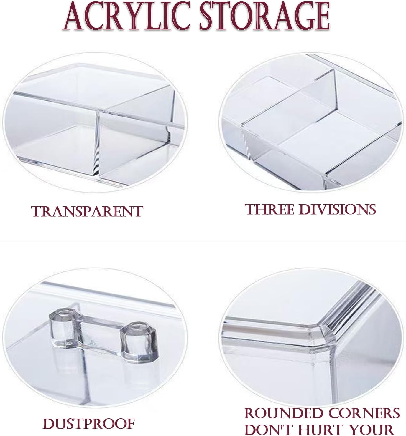 Hair Accessories Organizer for Girls, Clear Acrylic Hair Tie Organizer for Headband, bows, Hair Clip, Cotton Swab Organization, Hair Clip Holder, 3 Compartments Storage with Lid