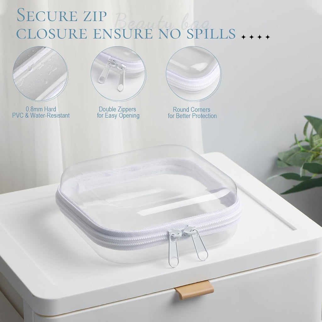 Sanwuta 6 Pcs Clear Hard Zipper Case Hard Plastic Zipper Pouches Transparent Makeup Bag Pencil Pouches for Travel Snacks Christmas Trinket Storage Organizer Box(White,5 x 5 x 2 Inch)