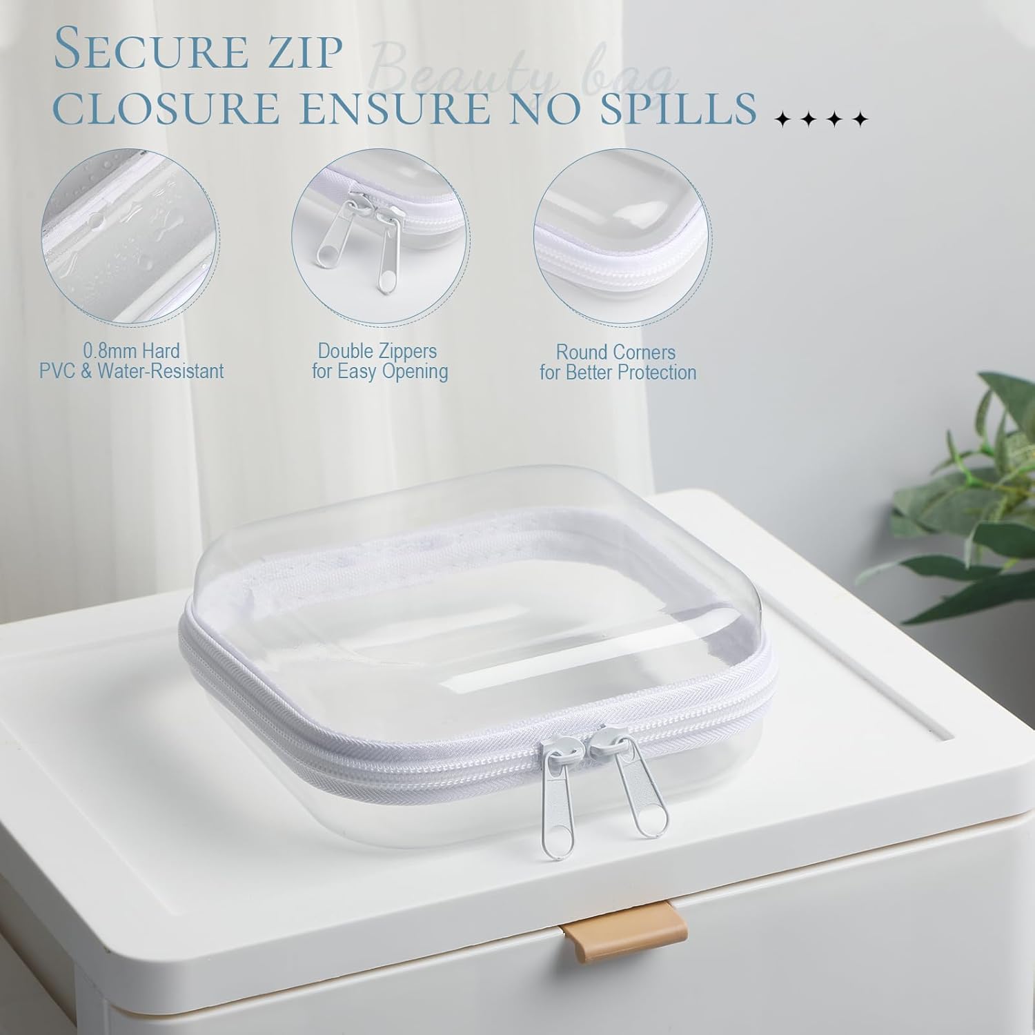 Sanwuta 6 Pcs Clear Hard Zipper Case Hard Plastic Zipper Pouches Transparent Makeup Bag Pencil Pouches for Travel Snacks Christmas Trinket Storage Organizer Box(White,5 x 5 x 2 Inch)