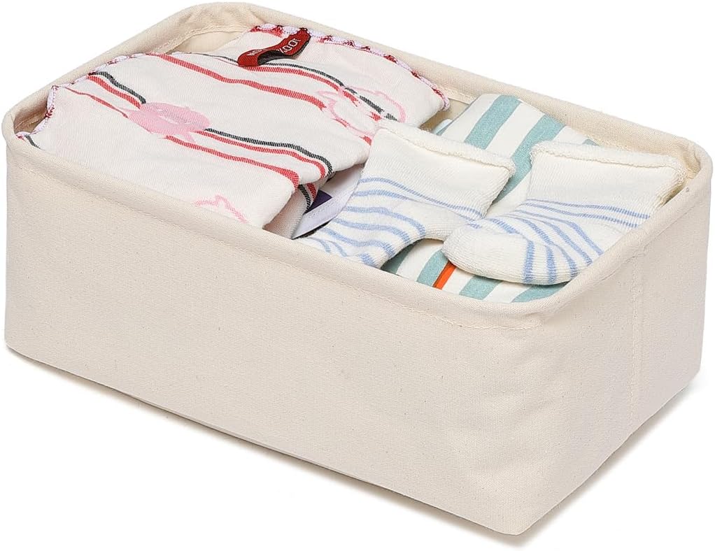 Foldable Storage Bins with Lids Cotton Canvas Rectangular Storage Box Ideal for Organization Lightweight and Durable (11.22 x 2.95 x 4.72)