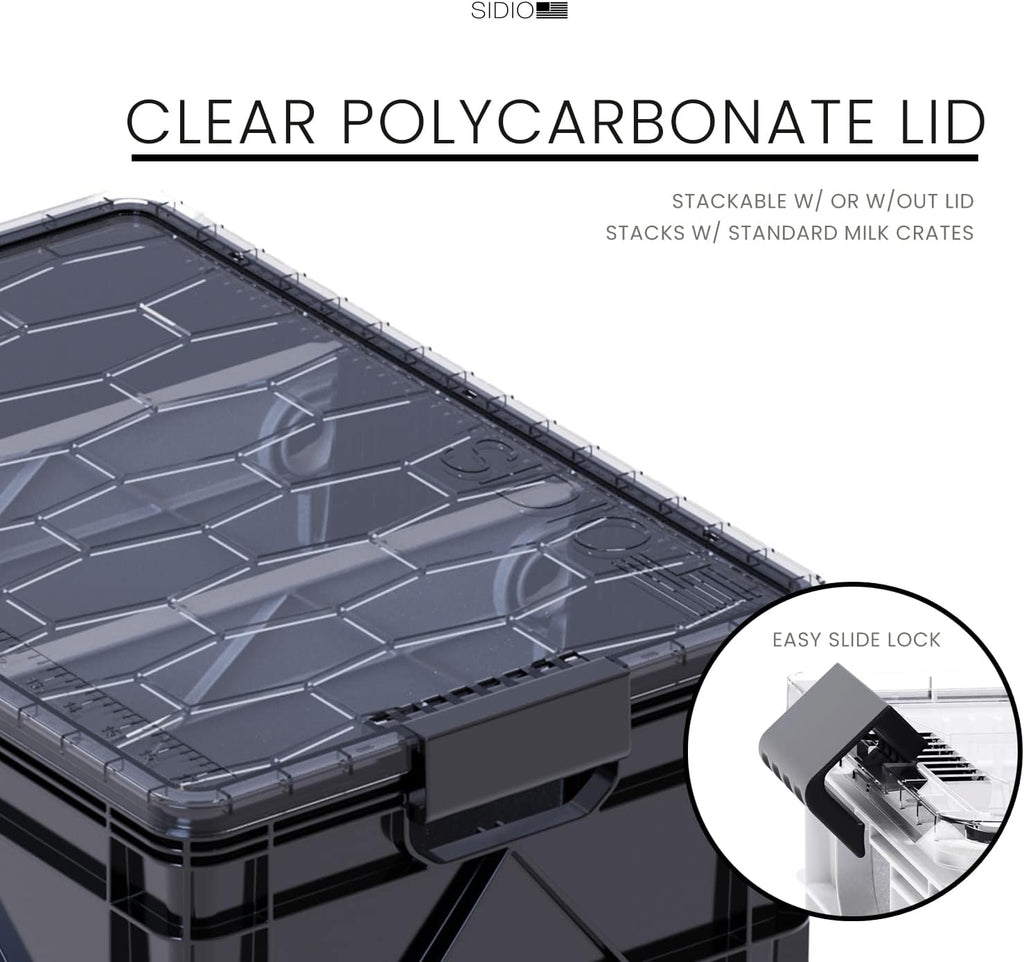 SIDIO Crate Pro Pack - 2 Full-Size & 1 Half-Size Heavy Duty Stackable Storage Bins, Totes and Containers with Lids and Dividers - Durable Plastic Organizer for Home, Office, Garage, and Outdoor Use