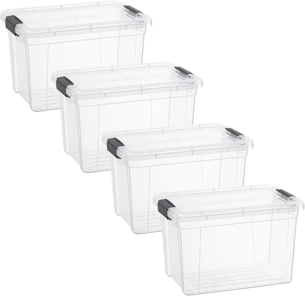 Superio Clear Storage Boxes with Lids, 8.75 Quart Plastic Container Bins for Organizing, Stackable Crates, BPA Free, Non Toxic, Odor Free, Organizers for Home, Office and Dorm, 4 Pack