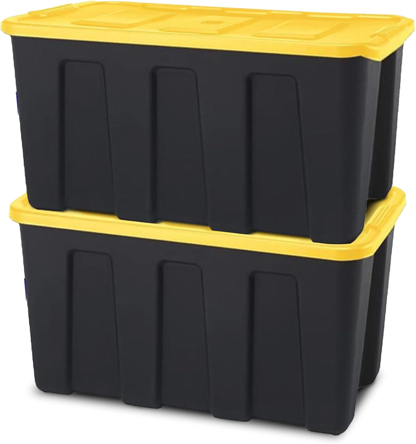 HOMZ 2-Pack Durabilt Tote, Heavy Duty Plastic Storage Bins with Lids, 34 Gallon, Black/Yellow - Stackable Organizing Containers for Home, Garage, and Office