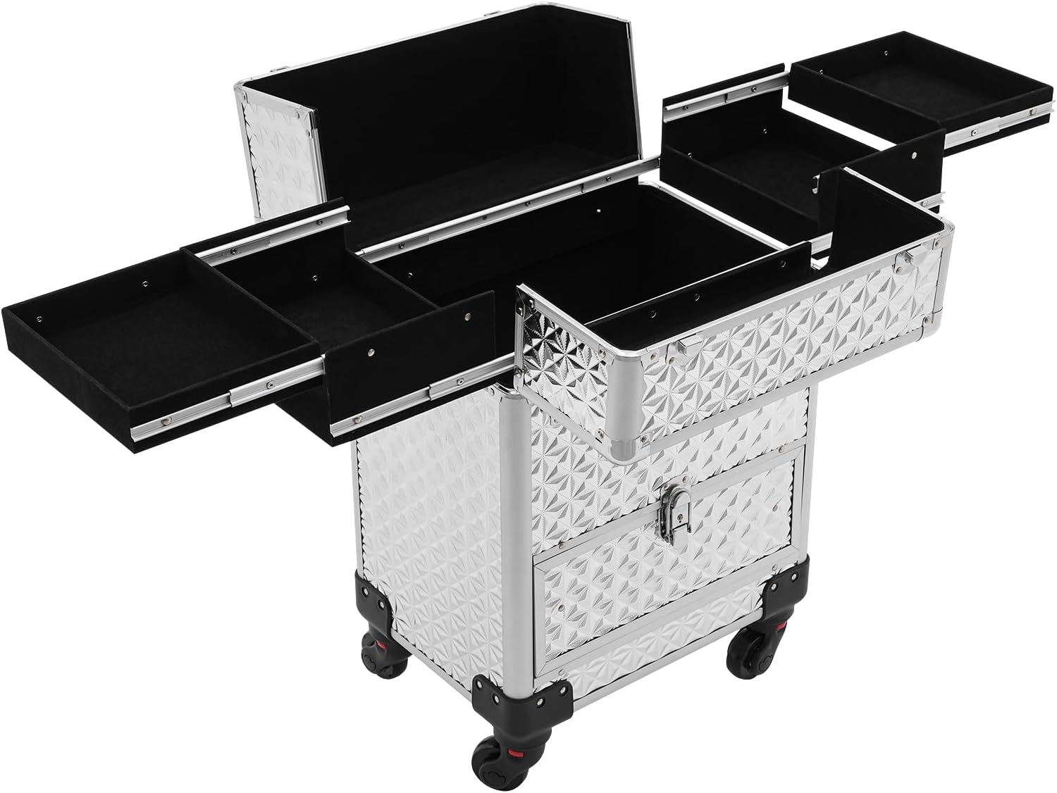 Rolling Makeup Case, Nail Storage Box with Wheels Portable Makeup Trolley for Beauty Studio Hairdressers Nail Technician (Silver)