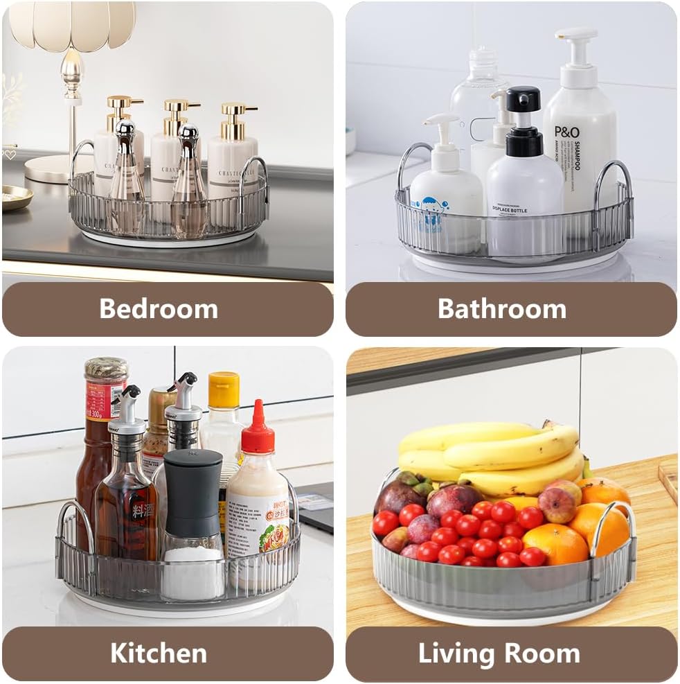 Rotating Makeup Organizer for Vanity, Spinning Cosmetics Storage for Bathroom Countertop, Skincare Holder Rack for Facial Cream, Perfume, Lotion, Lipstick (1 Tier, Smoky Grey)