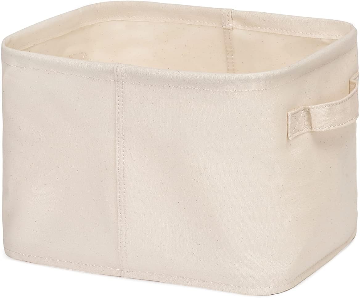 Decorative Basket Rectangular Fabric Storage Bin Organizer Basket with Handles for Clothes Storage (11.6 x 8 x 7.8, Beige)