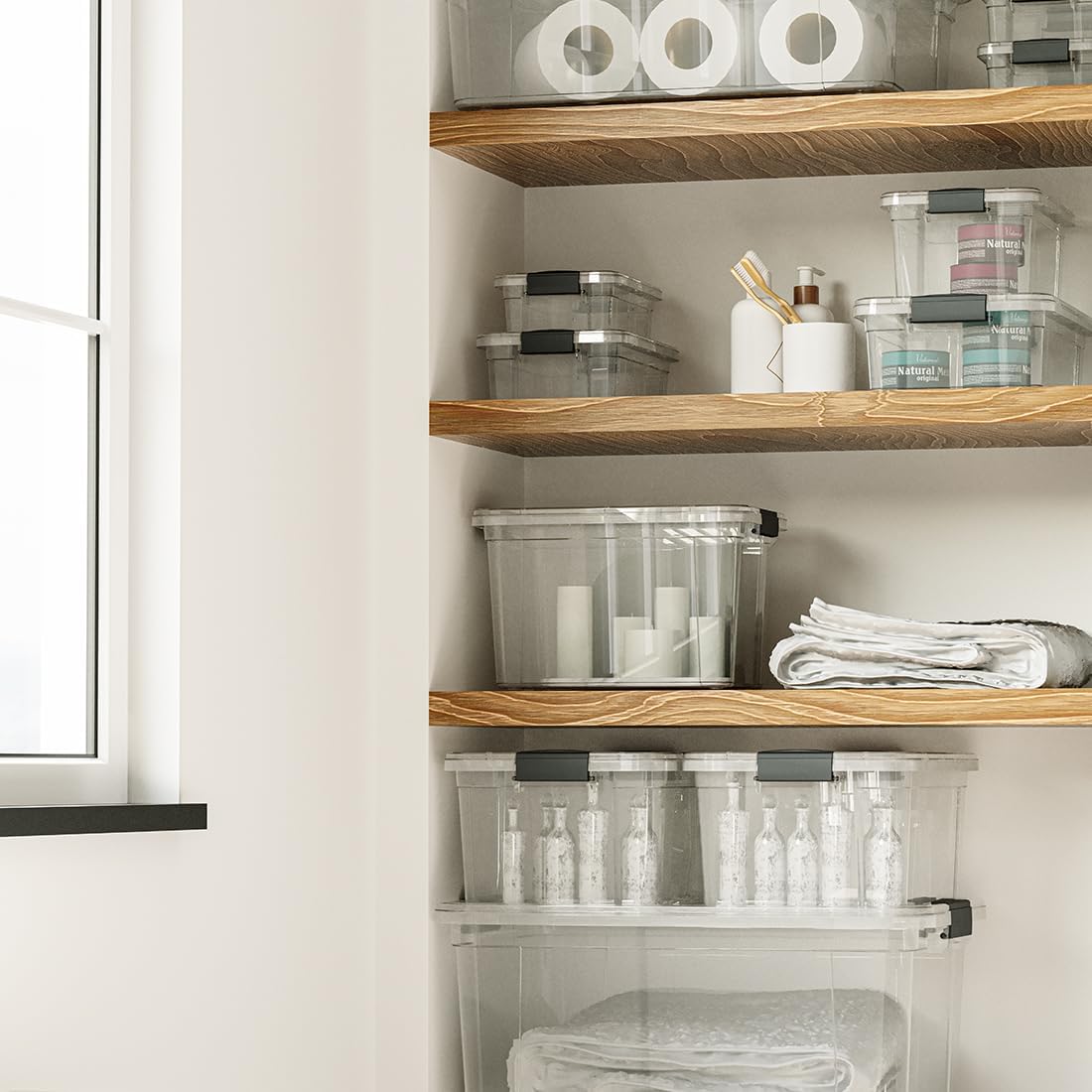 Superio Clear Storage Boxes with Lids, 49 Quart Plastic Container Bins for Organizing, Stackable Crates, BPA Free, Non Toxic, Odor Free, Organizers for Home, Office and Dorm, 6 Pack