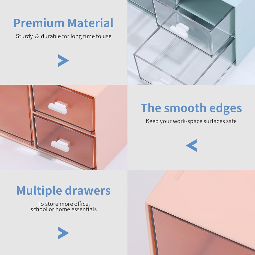 Desk Craft Organizer and Storage with 4 Mixed Drawers, Stackable Plastic Desktop Accessories & Workspace Organizer for Office Stationary, Makeup Skincare, Sanitation Supplies, White