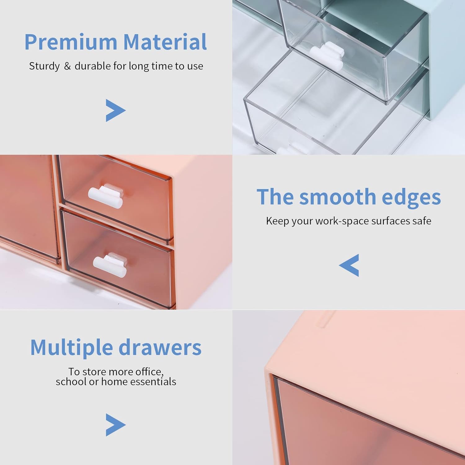 Desk Craft Organizer and Storage with 4 Mixed Drawers, Stackable Plastic Desktop Accessories & Workspace Organizer for Office Stationary, Makeup Skincare, Sanitation Supplies, White