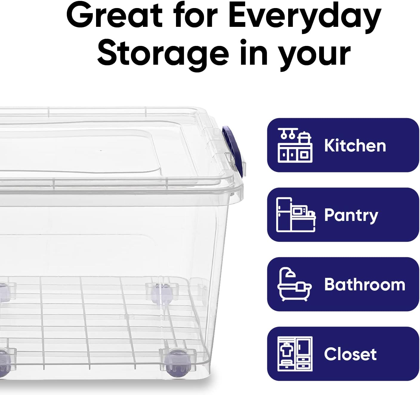 Superio Storage Bins with Lids- Clear Boxes for Organizing, Stackable Plastic Containers- BPA Free, Non-Toxic, Odor Free, Organizer for Home, Office, Dorm (6 Pack, 32 Qt (Wheeled))