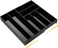1 Pcs Acrylic Drawer Organizer 9'' up to 18'' x 15'' x 2'' Expandable Drawer Organizer Pens Notebook Ruler Makeup Tray with 7 Adjustable Compartments for Desk Office Kitchen Bathroom(Black)
