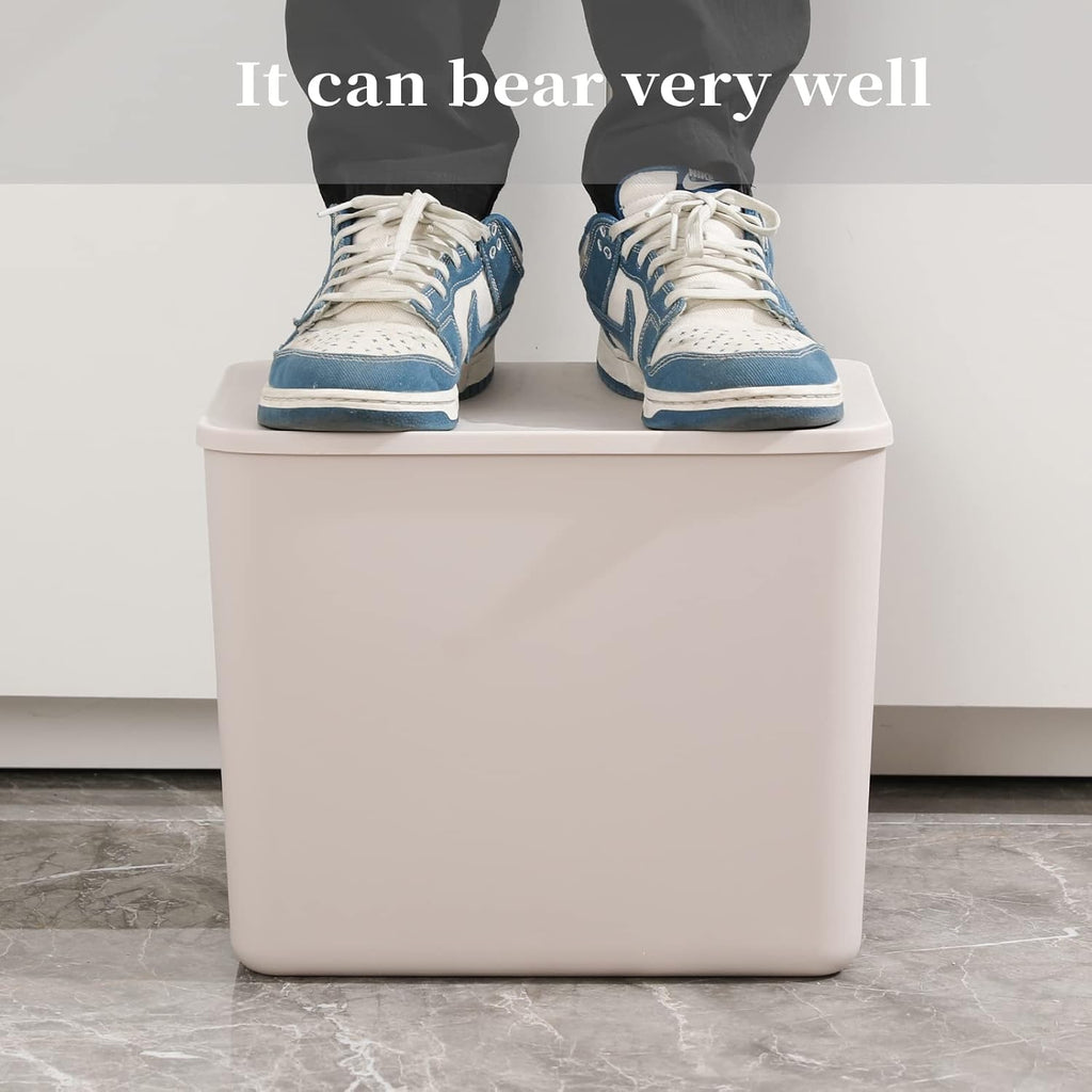 Plastic Storage Baskets With Lid Organizing Container Lidded Knit Storage Organizer Bins for Shelves Drawers Desktop Closet Playroom Classroom Office (4XL+2L, Light grey)