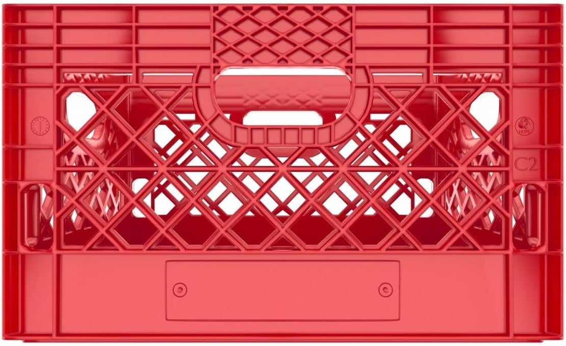 Heavy Duty Plastic Storage Milk Crates, Stackable Utility Organizer Bins, 19x11x13 Inches, 6 Pack, Made in USA, 24 Qt/6 Gallon Capacity (Red)