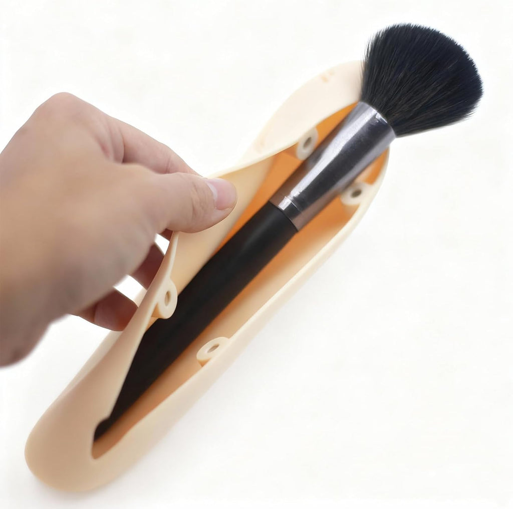 Magnetic Silicone Makeup Brush Holder – Portable Cosmetic Brush Organizer Case, Travel Makeup Tool Storage for Purse, Bag & Beauty Essentials (Apricot)