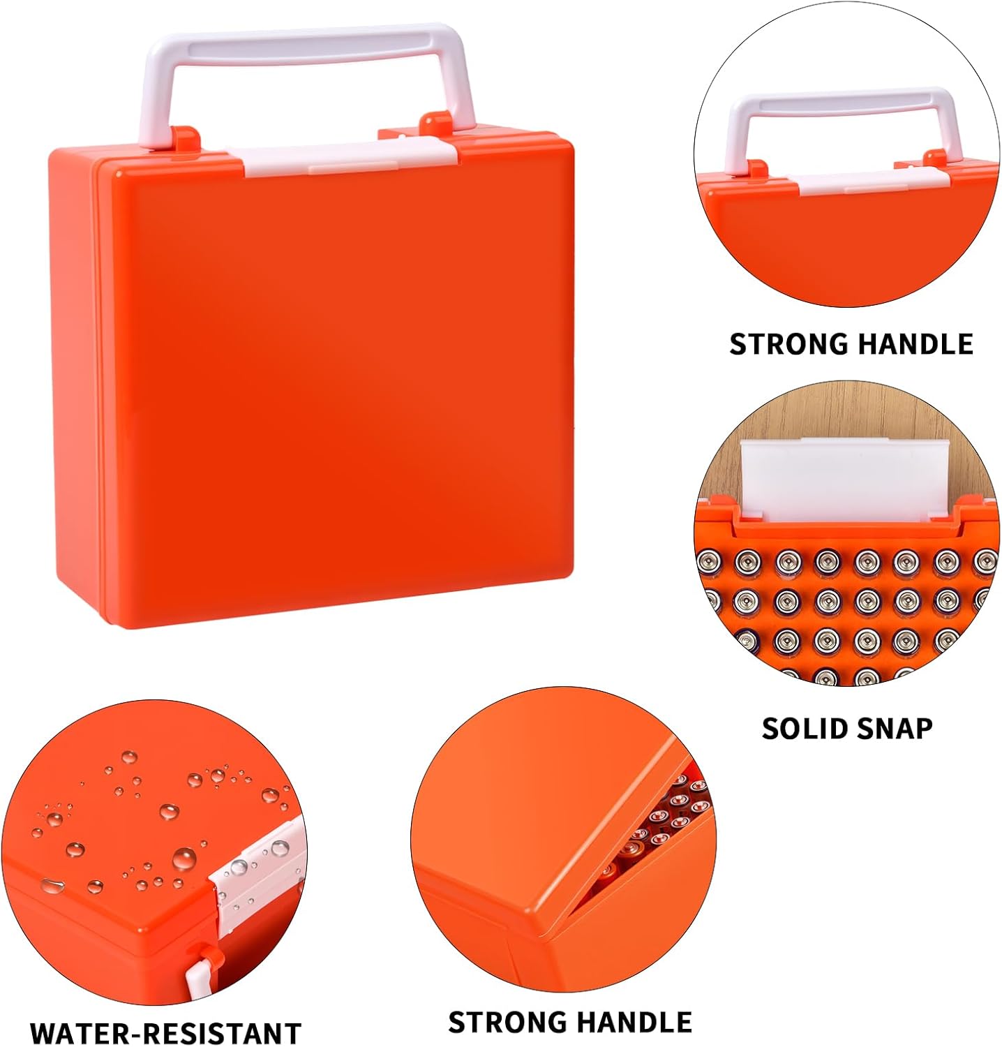 FULLCASE Battery Storage Organizer Holder Holds 72 AA AAA Batteries, Box Cases Garage Container, Home Drawer Organization Dispenser (Case Only) (Orange)