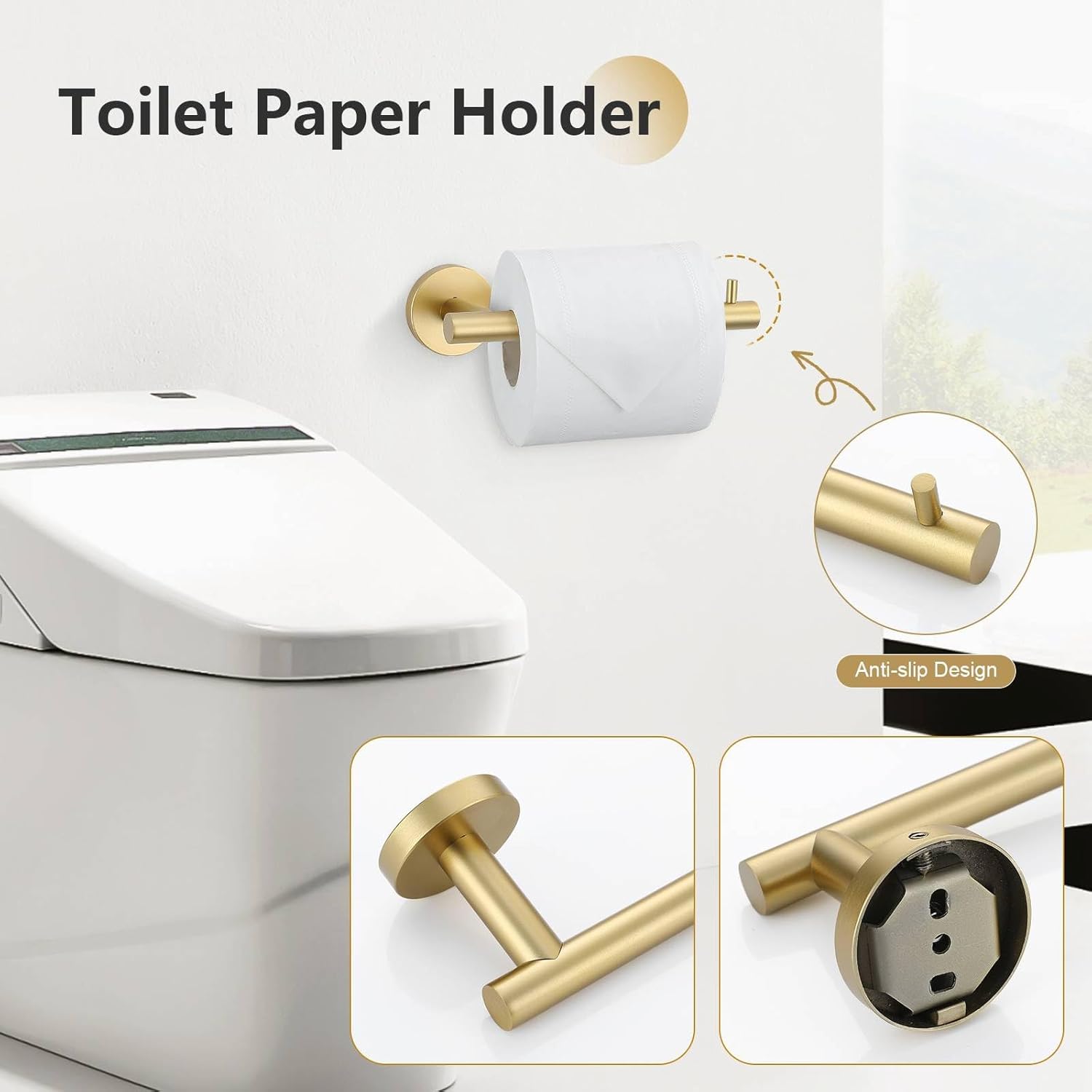 10-Piece Brushed Gold Towel Bar Set Bathroom Hardware Set Include 23.6in Towel Bar Toilet Paper Holder Towel Ring Upgraded Towel Hooks Towel Holder Set for Bathroom Stainless Steel Wall-Mounted