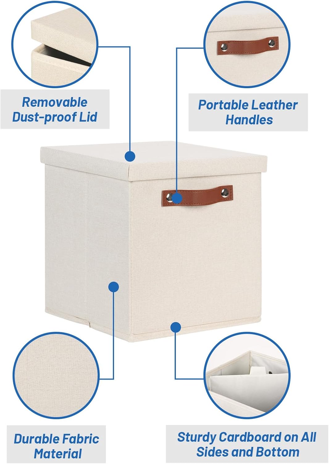 Temary Foldable Fabric Storage Bins with Lids, 2-Pack Storage Bin for Organizing Living Room, Closet Organization, Multi-Purpose Storage Boxes for Clothes (Beige, 10.5x10.5x10.5 inch)