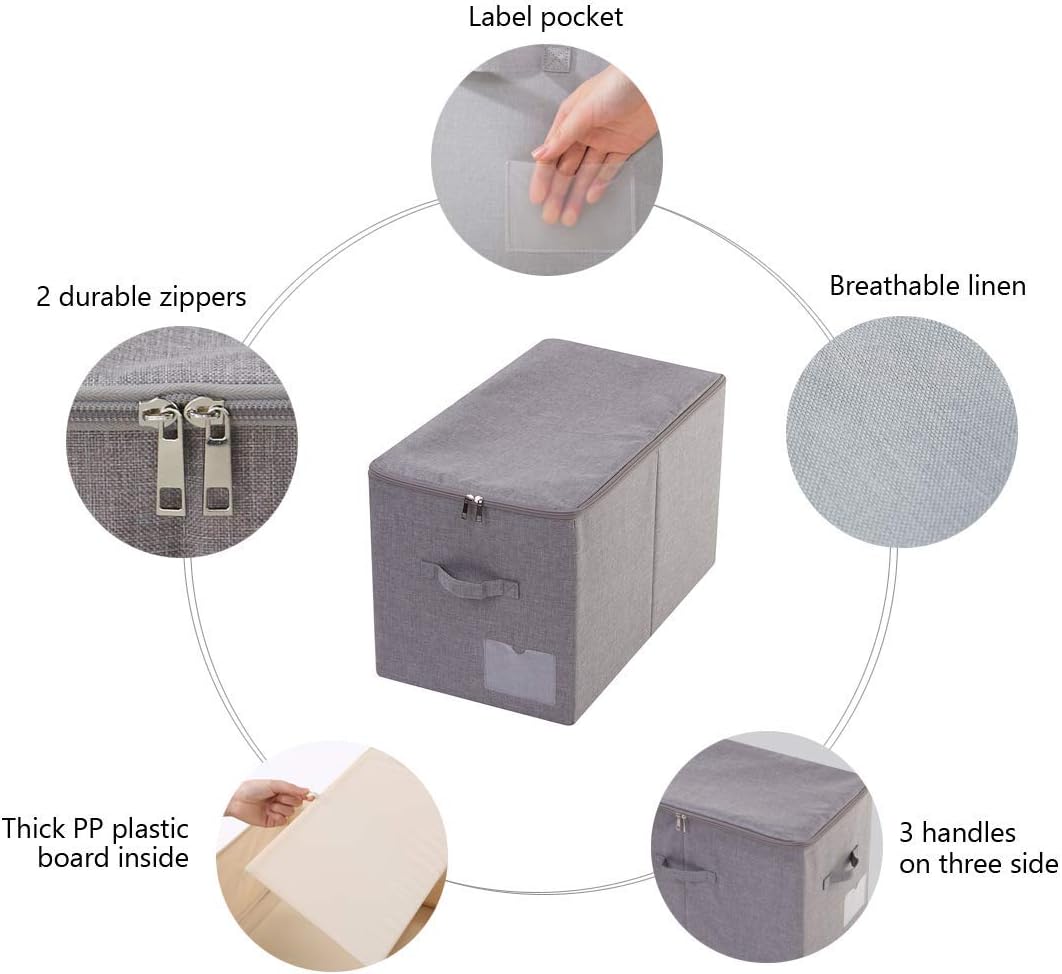 iwill CREATE PRO Pack of 2, Large Size Folding Washable Fabric Storage Boxes for Bedding Sheets, Blankets, Pillows, Clothing, Toys, Dark Gray