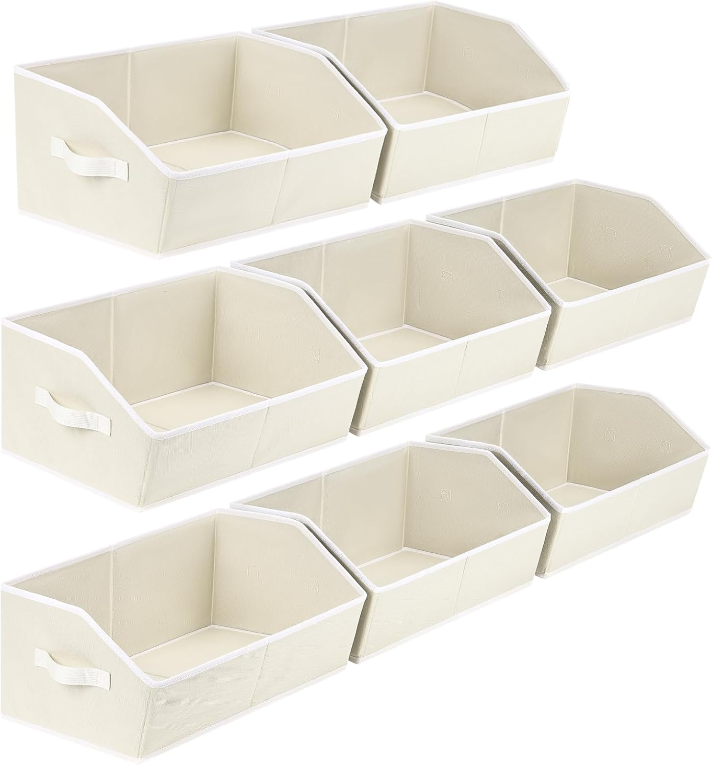 Closet Organizers and Storage Bins - Large Fabric Storage Bins, Decorative Storage Baskets for Organizing, Trapezoid Foldable Basket for Clothes, Books, Home, 8 Pack, Beige