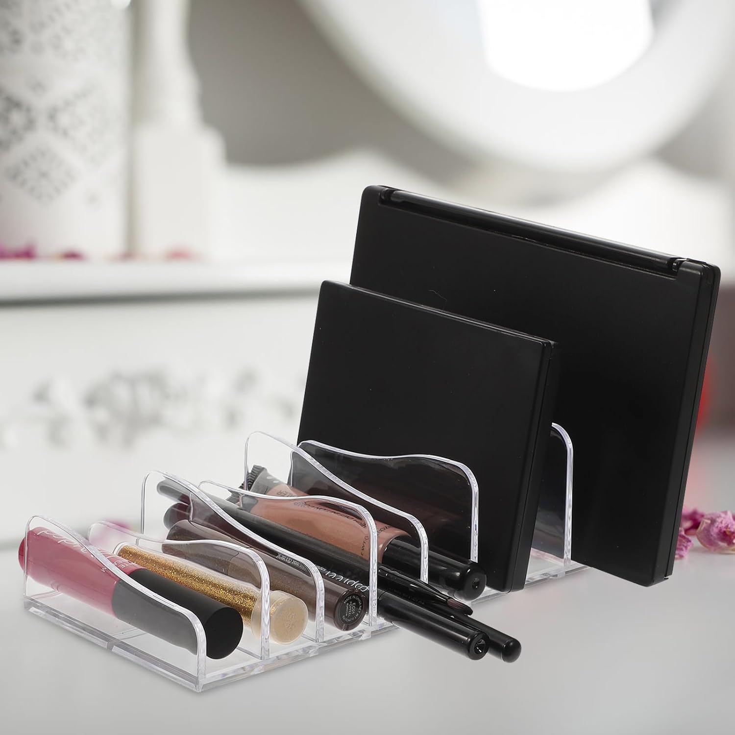 Uonlytech 2pcs Transparent Eyeshadow Palettes Organizer Makeup Holder Cosmetic Storage Stand for Vanity Desktop Scratch-resistant Pallet Display Rack for Easy Access and Neat Arrangement