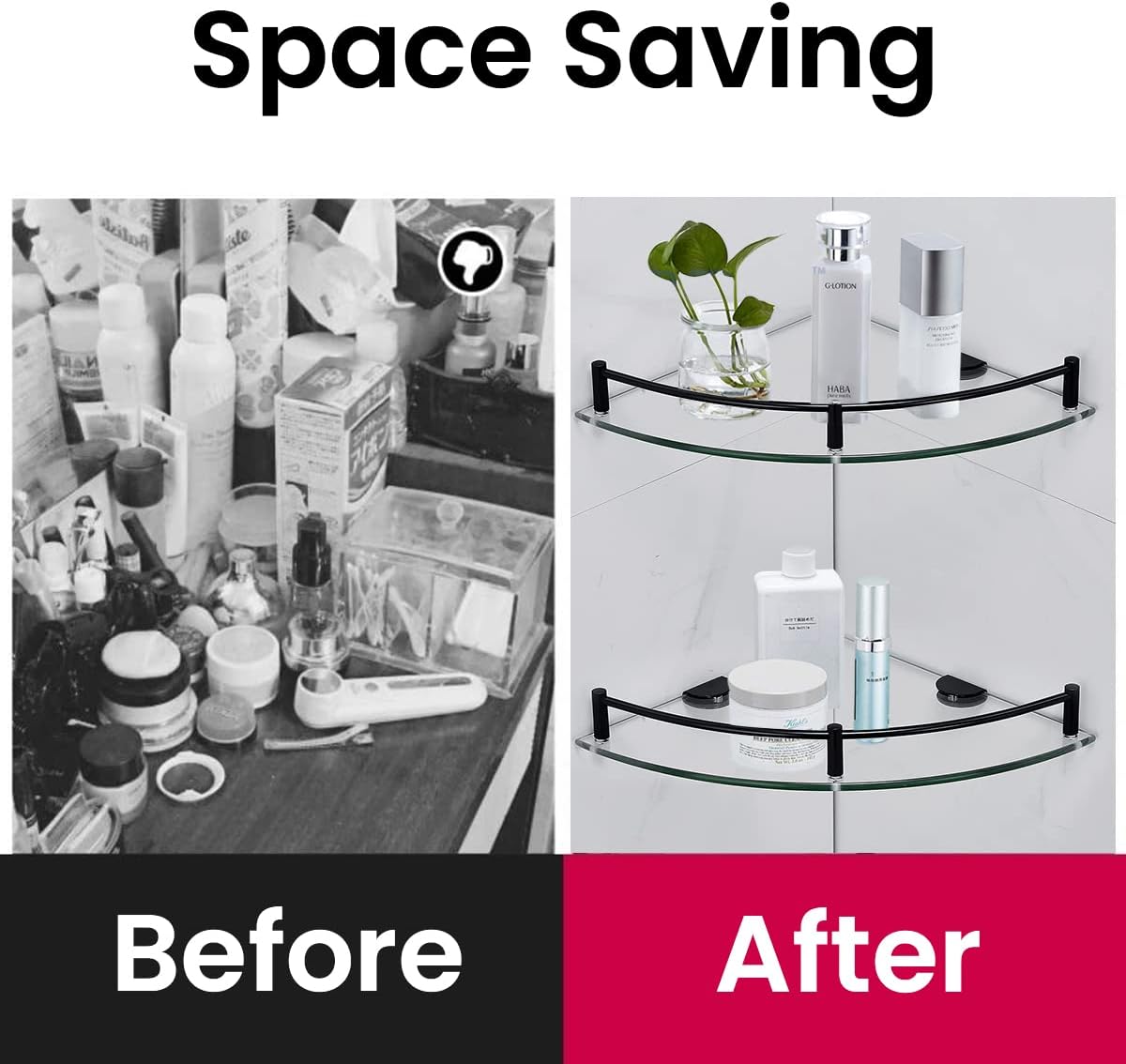 Glass Shelf Bathroom Floating Shower Corner Shelves Shampoo Holder with Rail Wall Esquinero para Baño for Inside Shower 2 Pack