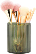 DASITON Makeup Brush Holder Organizer, Acrylic Makeup Brush Cup, Vintage Striped Make Up Brush Holder for Vanity, Bathroom Countertop, Toothbrush Holders, Pen Holder for Desk Storage (Green)