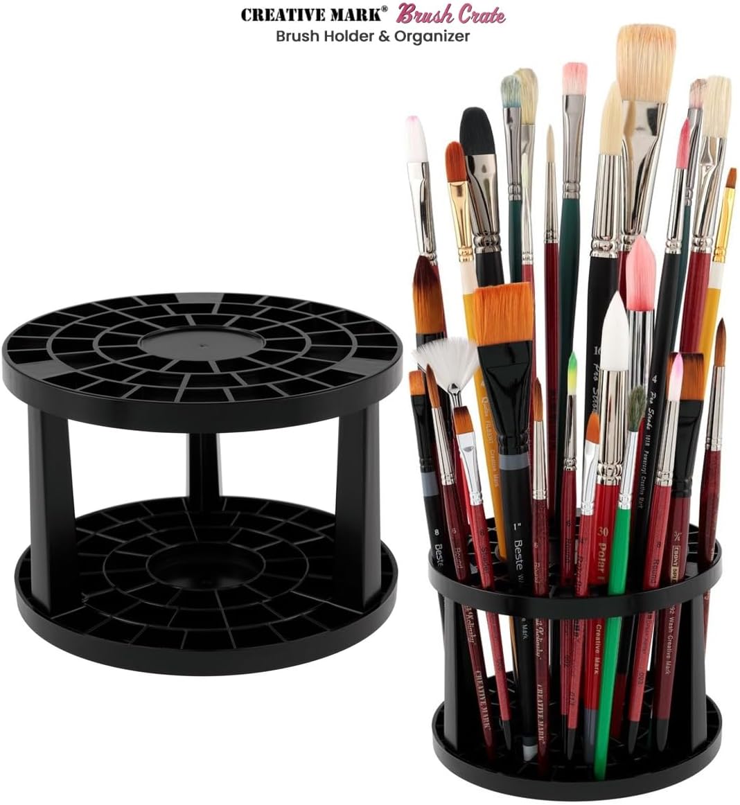 Creative Mark Brush Crate Brush Storage Holder - Brush Crate for Painting, Artists, Drying, & More! - Black
