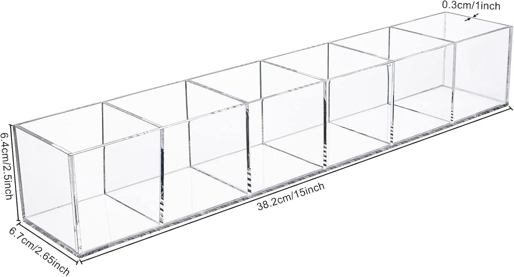 dedoot Clear Drawer Organizer, 6 Compartments Acrylic Organizer Durable Plastic Square Cube Storage Bin for Makeup, Jewelry, Pen, Small Items, 15x2.5x2.6inches