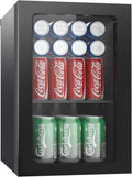 0.9 Cubic Feet Mini Fridge,24 Can Freestanding Beverage Refrigerator with Glass Front Door for Soda, Beer Under Counter Small Refrigerator with Adjustable Shelves(Black)