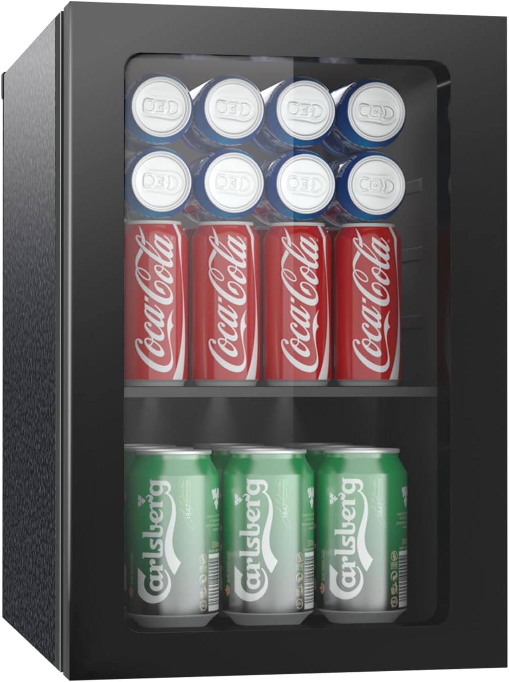 0.9 Cubic Feet Mini Fridge,24 Can Freestanding Beverage Refrigerator with Glass Front Door for Soda, Beer Under Counter Small Refrigerator with Adjustable Shelves(Black)