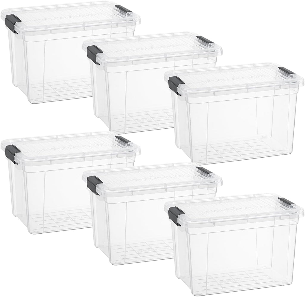 Superio Clear Storage Boxes with Lids, 8.7 Quart Plastic Container Bins for Organizing, Stackable Crates, BPA Free, Non Toxic, Odor Free, Organizers for Home, Office and Dorm, 6 Pack