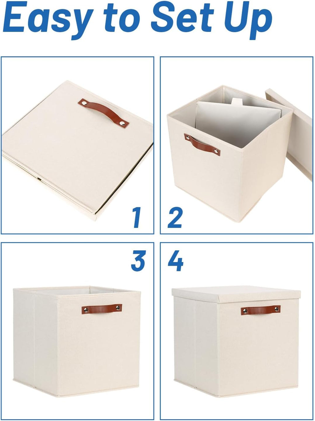 Temary Fabric Storage Bins with Lids 13 Inch Storage Cubes with Lid, Decorative Foldable Storage Boxes for Clothes, Closet Organizers (Beige, 13x13x13inch)