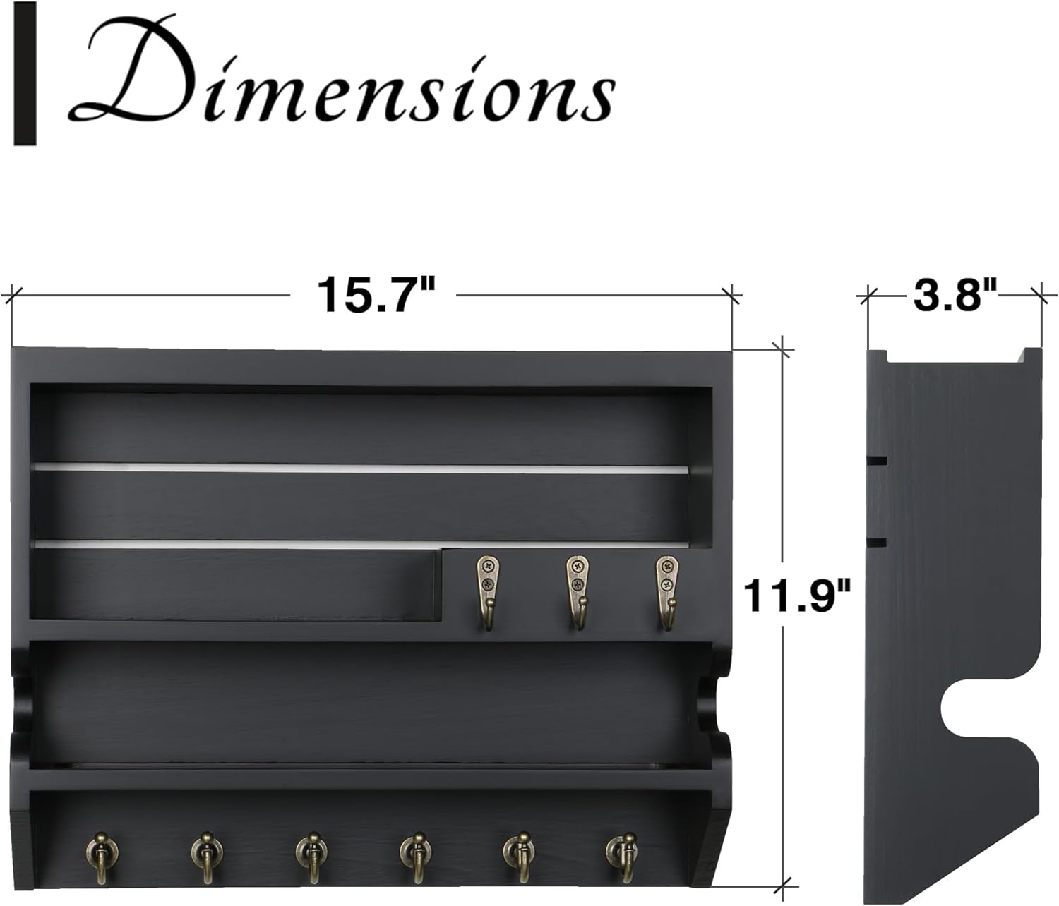 Innovation Key Holder for Wall, Mail Organizer with Key Hooks, Keys Holder on Wall, Black