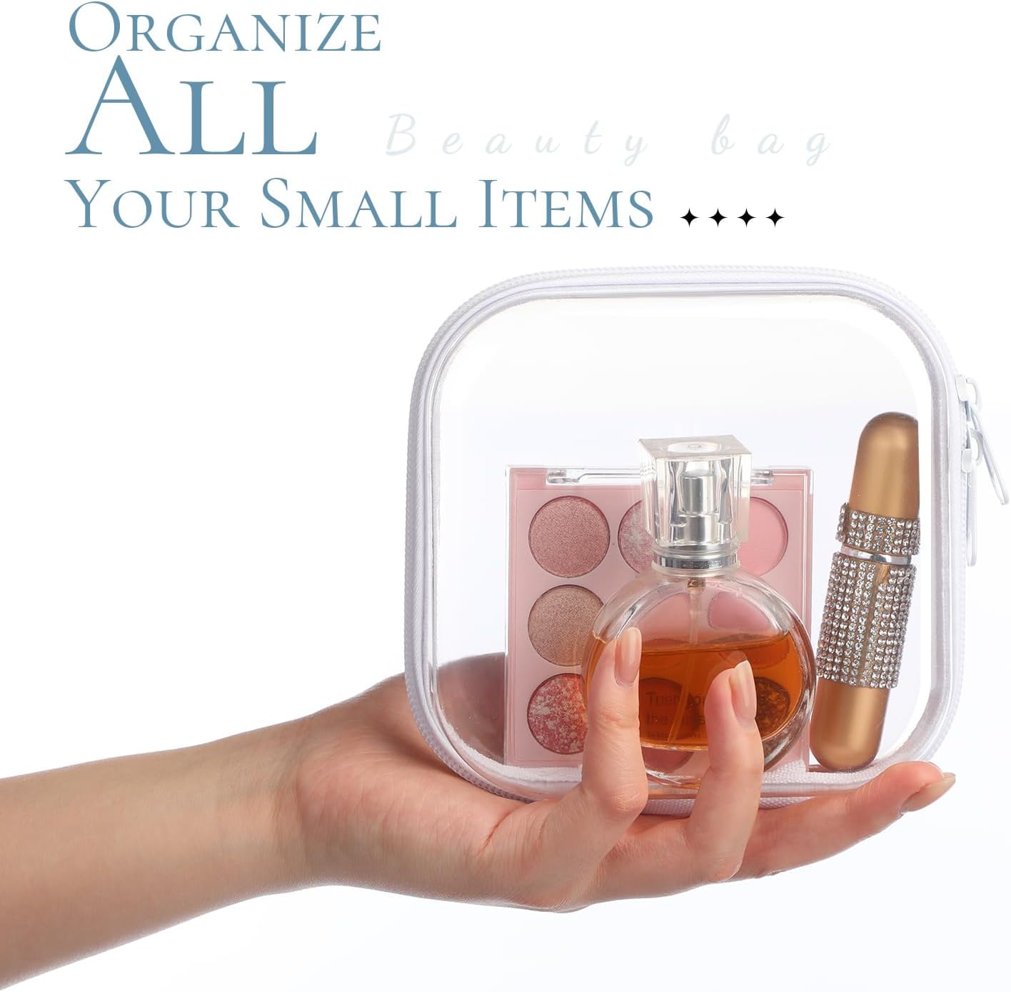 Sanwuta 6 Pcs Clear Hard Zipper Case Hard Plastic Zipper Pouches Transparent Makeup Bag Pencil Pouches for Travel Snacks Christmas Trinket Storage Organizer Box(White,5 x 5 x 2 Inch)