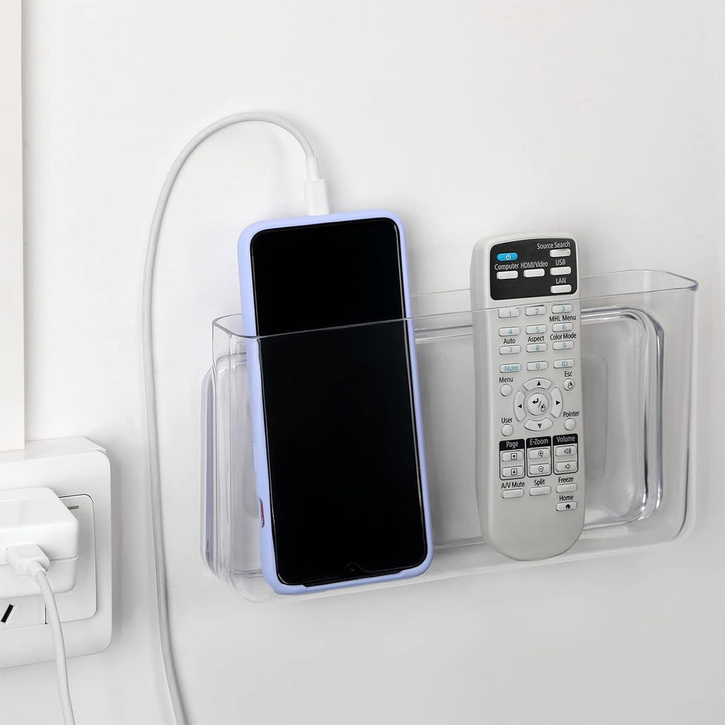 APSOONSELL Wall Mount Storage Organizer Box for Phone Remote Control Holder Clear L