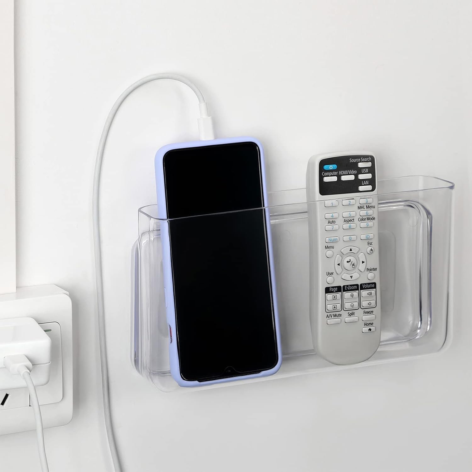 APSOONSELL Wall Mount Storage Organizer Box for Phone Remote Control Holder Clear L