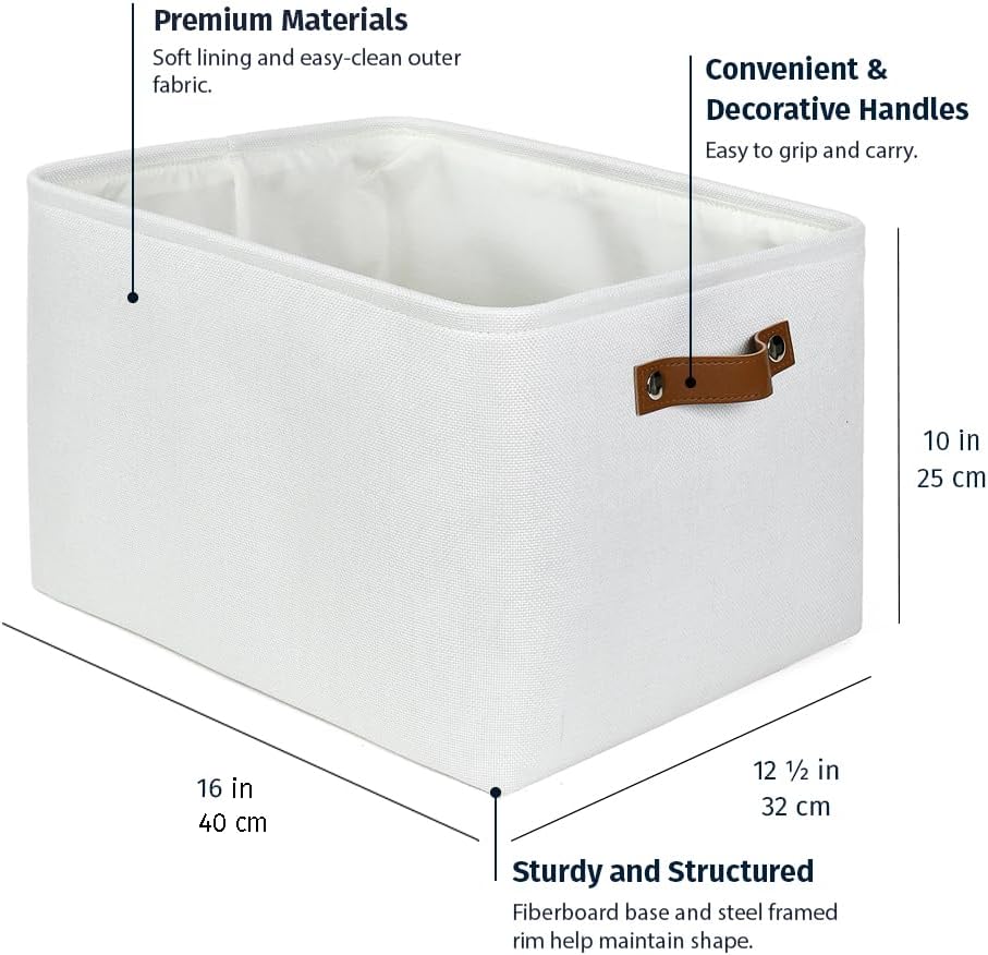 OrganiHaus Extra Large Fabric Storage Baskets for Shelves 3 Pack, 16x13in Closet Storage Bins for Shelves, Canvas Baskets for Organizing, Linen Closet Organizers, Cloth Basket, Off-White