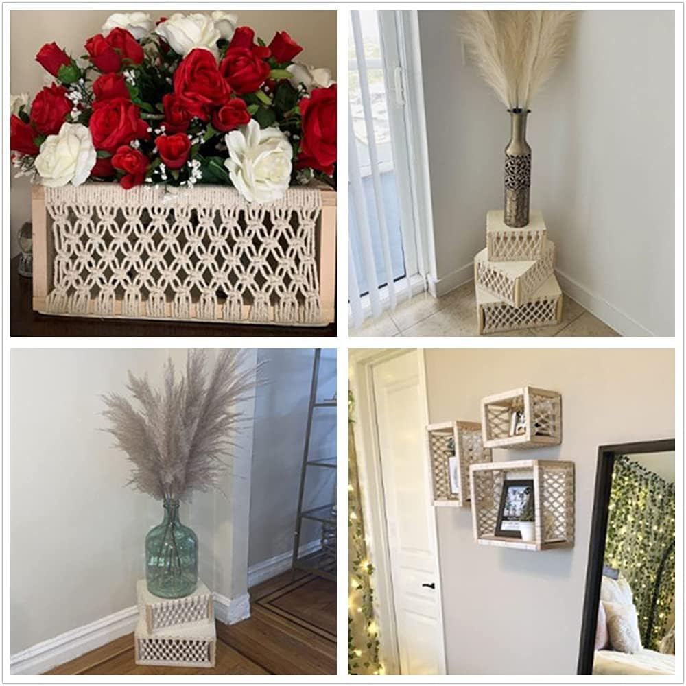 Macrame Baskets for Storage Set of 3, White Decorative Storage Bin for Living Room, Perfect Pampas Grass Holder